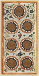 Die Sieben der Münzen, Faksimile einer Tarotkarte aus dem 